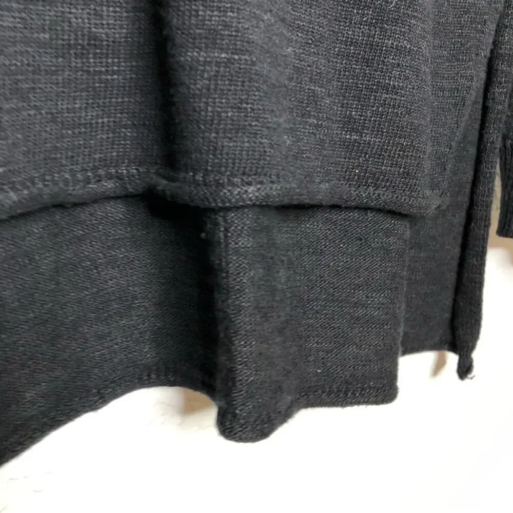 Free People Beach black vneck side slit linen blend knit top size Extra Small XS